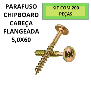 PARAFUSO CHIPBOARD CABEÇA FLANGEADA 5,0X60 PHILIPS CALHA RUFO MÓVEIS CAIXA COM 200 UN