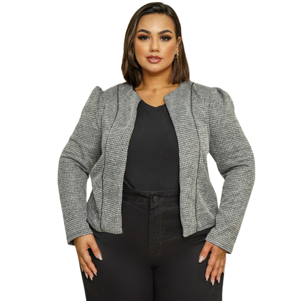 Casaco Blazer Tweed Lãzinha Moda Plus Elegante | Shopee Brasil