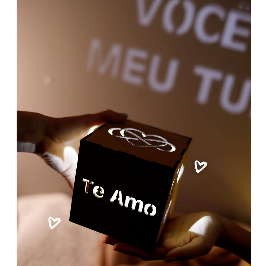 Caixa Luminária Projetor Personalizada Dia dos Namorados Embalagem Presente Criativo Com Led Mdf