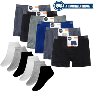Kit 6 peças 3 Cuecas Box Selene Masculina sem Costura + 3 Meias Soquete (ENVIO IMEDIATO)