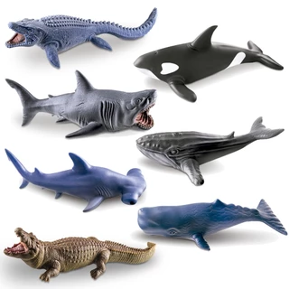Animais Aquáticos Realistas Pré Históricos Tubarão Crocodilo Dino Mosassauro de Brinquedo