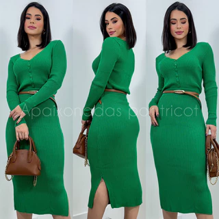 Conjunto Mídi Inverno Tricot Modal Com Botões E Liso 2148
