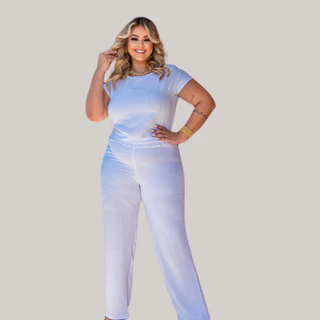 Conjunto Feminino Plus Size Calça + Cropped Forrado Moda Blogueira em alta