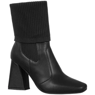 Bota Feminina Gigil Salto Alto Bico Quadrado Cano Meia Knit Confortável Moda Atual Blogueira