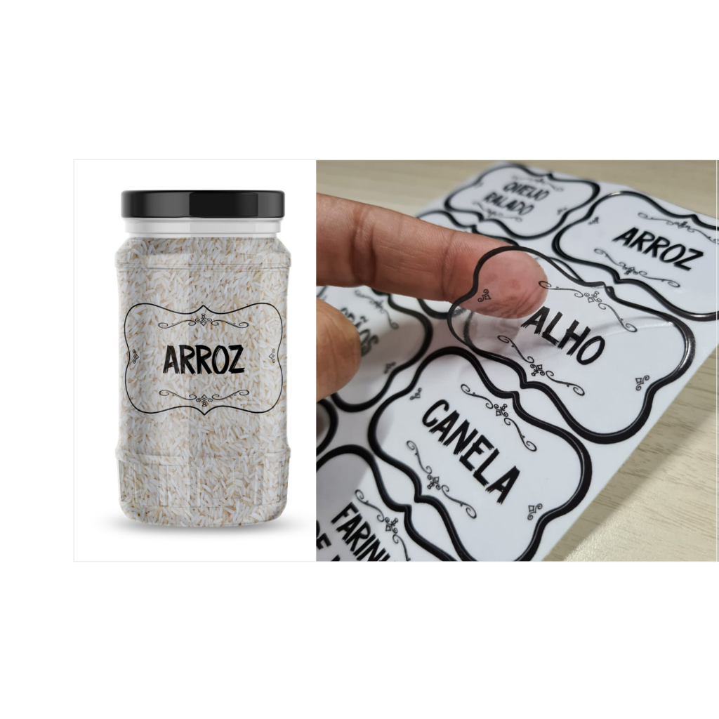 50 Adesivos no Vinil Transparente para Potes Organizadores Temperos Mantimentos Organizador 5x3 cm
