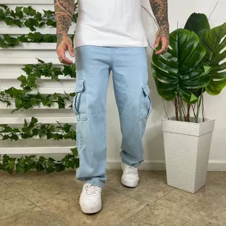 Calça Skatista Cargo Básica Bolso Lateral Boca Larga Unisex