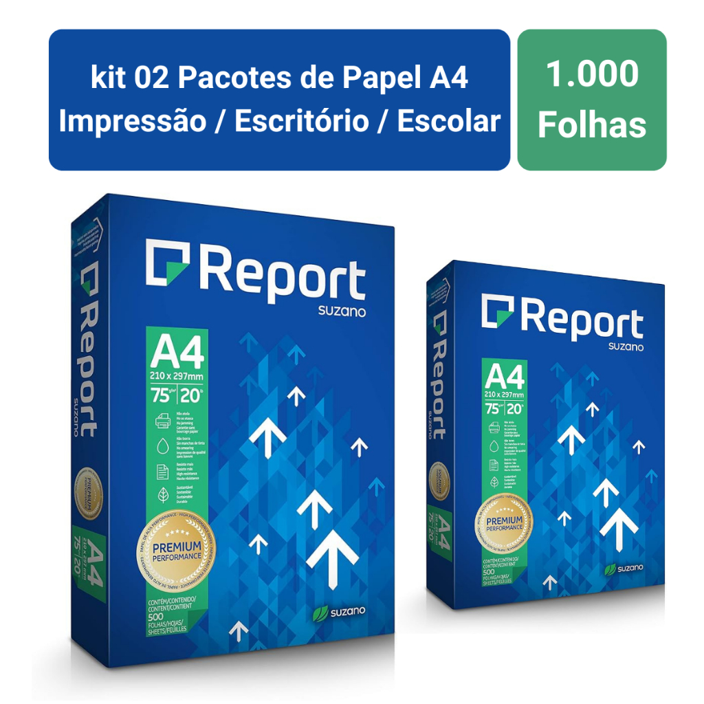 02 Pacotes Folhas Sulfite A4 Premium Report Resma 500 Folhas - Papel A4 ...