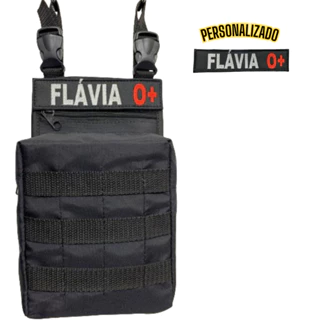 Kit - Pochete Bornal Preto de Perna com Tarjeta Bordada Personalizada