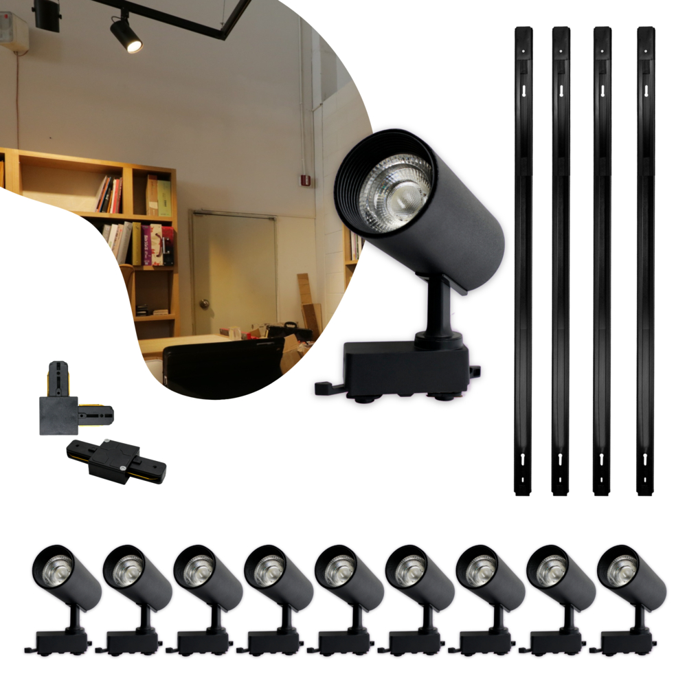 Kit Trilho Eletrificado 4m Preto + 10 Spots Led 10w Luz Quente