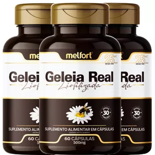Kit 3 x Geleia Real liofiizada 500mg 180 Cáps Suplemento