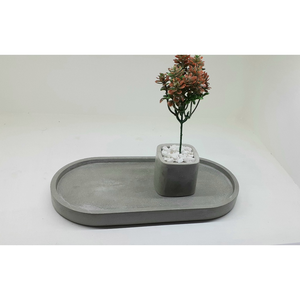 Kit Bandeja Decorativa de cimento cor natural 23 cm