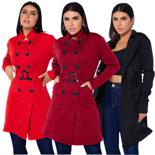 Sobretudo feminino Inverno Longo com Botão e Cinto
