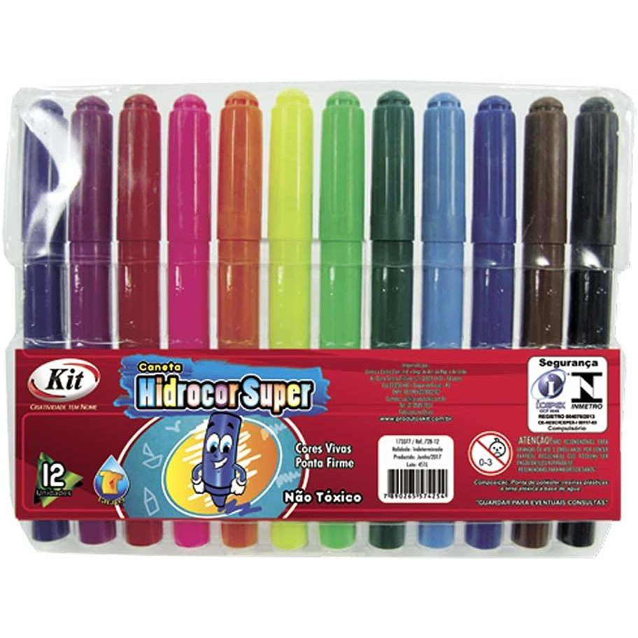 Caneta Hidrocor Kit Jumbo estojo com 12 cores | Shopee Brasil