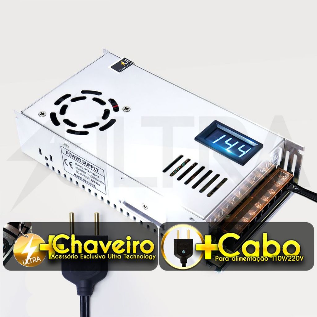 Fonte Chaveada 120A 13,8V 1200w Bivolt 110/220v Fita Led Som Automotivo Cftv Camera
