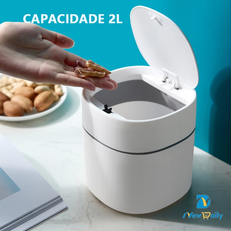 Lixeira Portátil De Mesa Grande Capacidade Com Tampa Click Escritório Moderna Cozinha Maquiagem BC-22/BC-23