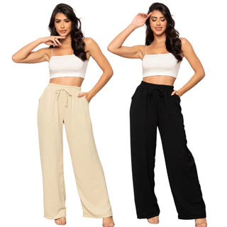 Kit 2 Calça Feminina Pantalona de Amarrar Duna