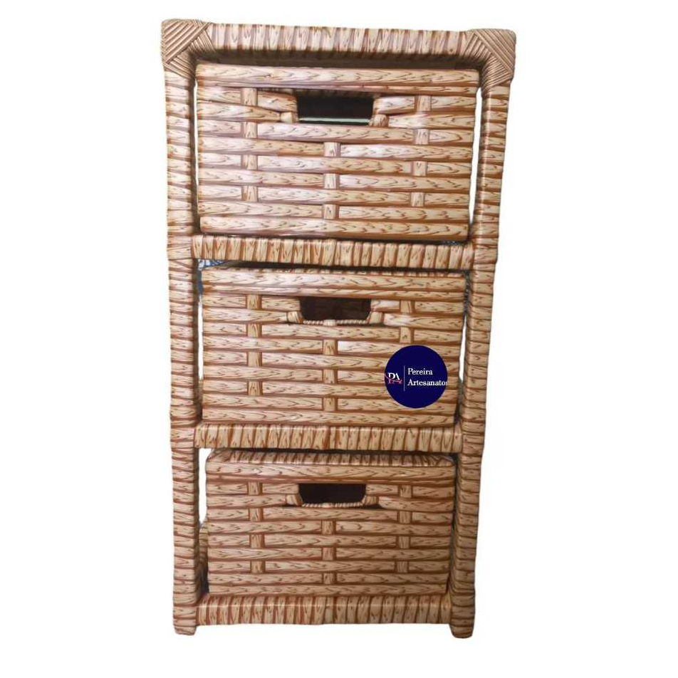 Gaveteiro 3 gavetas organizador e decoração 57x30x30 de fibra sintética cor canela