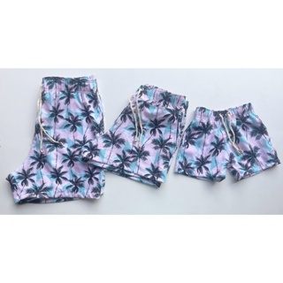 Kit 3 Shorts família estampas iguais coqueiro Praianos soltinhos calção de banho pai mãe e filho/ filha combinando infantil pais