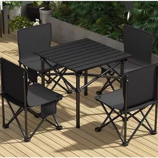 Jogo De Mesa Com 4 Cadeiras Dobrável Inox Pesca Camping Acampamento Com Bolsa Quadrado