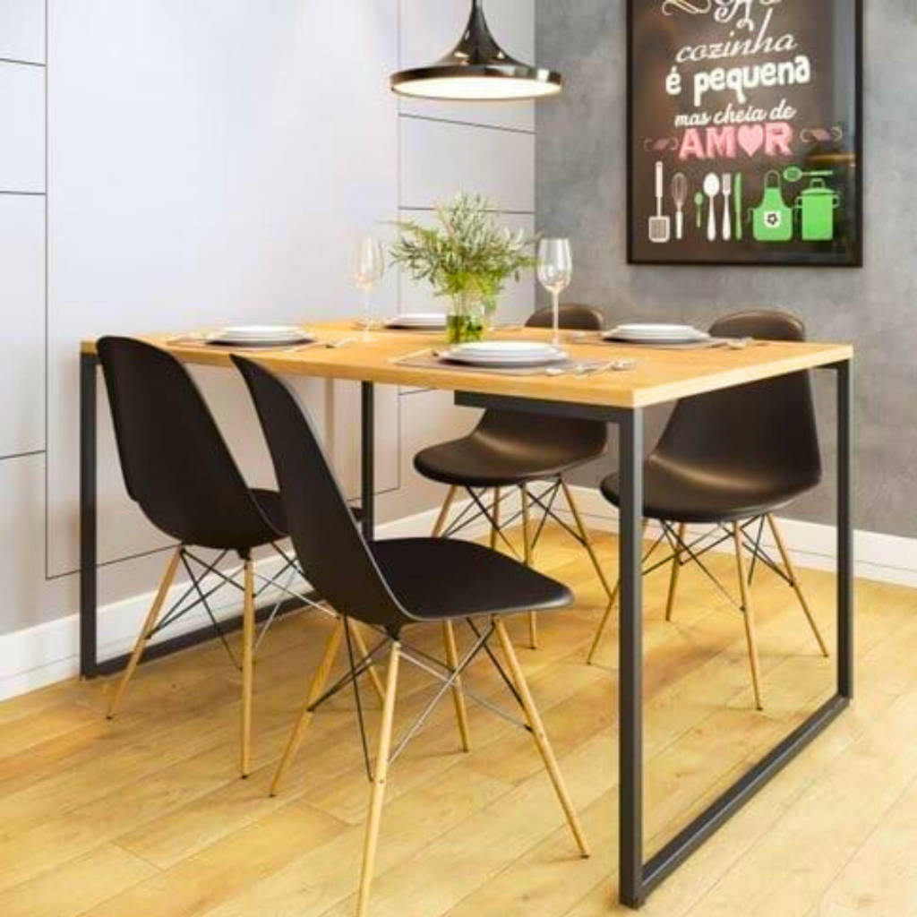 Mesa De Jantar Retangular Para 6 Lugares Cadeiras Estilo Industrial De ...