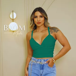 Blusa Cropped Feminino Cruzado alça trençada com bojo e zíper