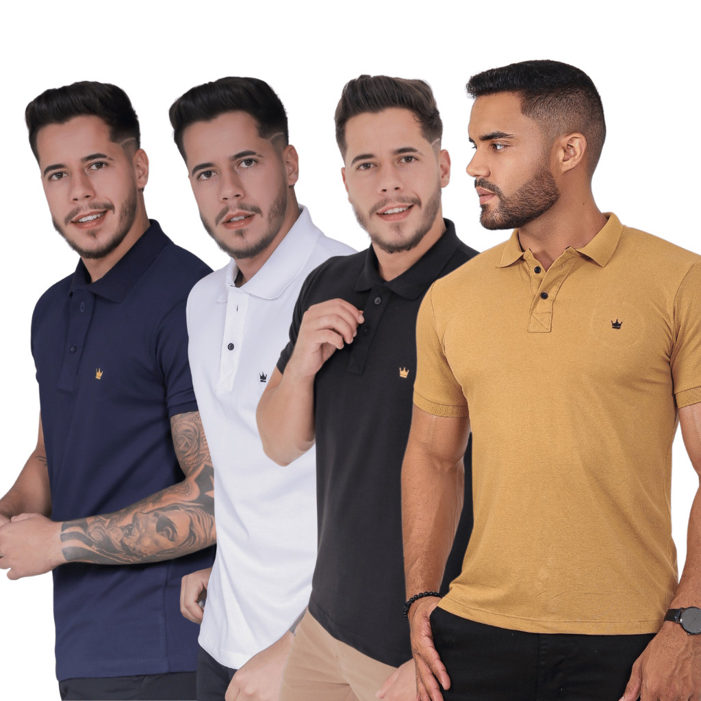 Camisa Polo Masculina Moda Social Casual Slim Manga Curta Piquet Várias Cores