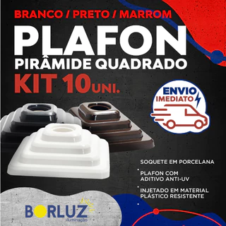 10 Luminaria Plafonier Plafon Quadrado Lampada Teto E27 Soquete Bocal Bivolt 110 220 100w Branco Marrom Preto Acabamento Decoraçao Classica Moderna