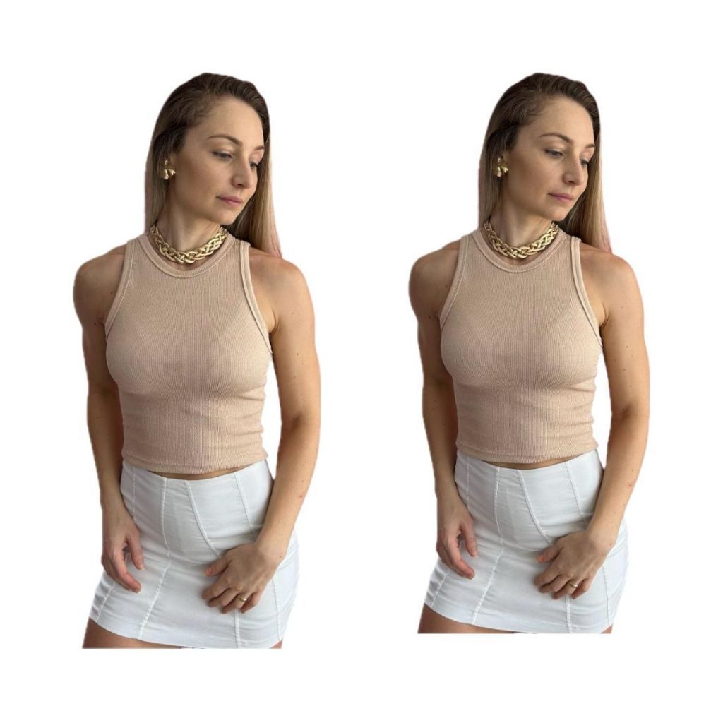 Kit 2 Cropped Blusinha Regata Feminina Canelada Moda Gringa