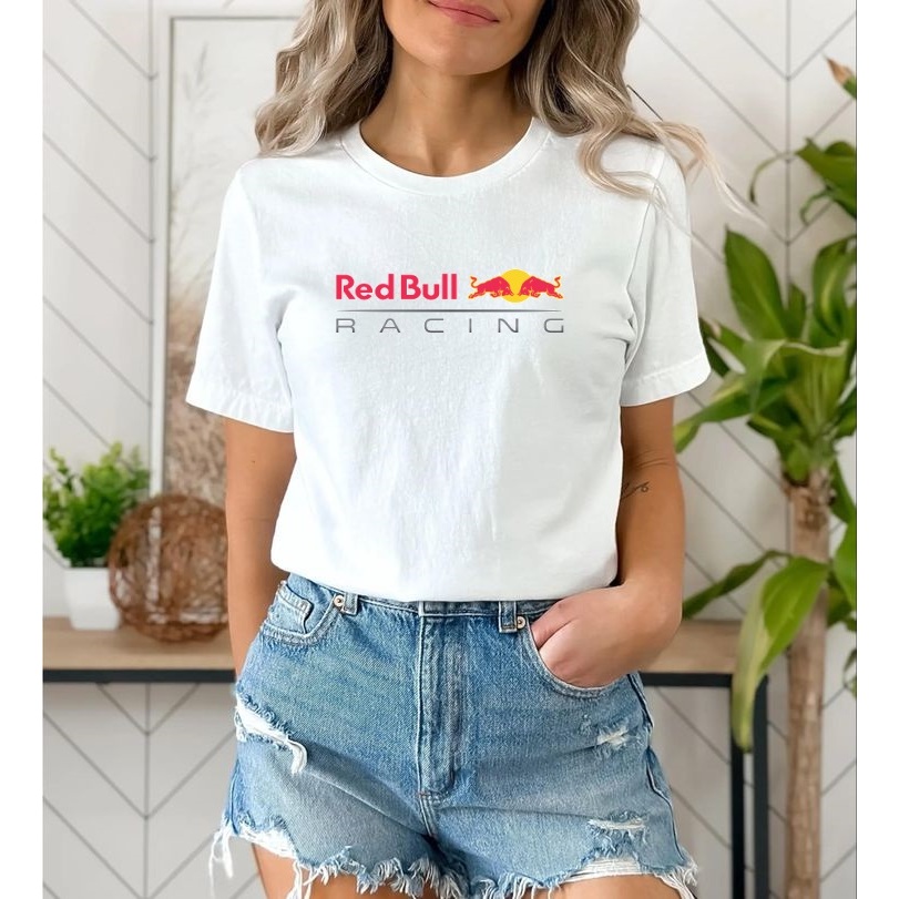 Camiseta Baby Look Feminina Branco Redbull F1 T-Shirts 100% Algodão Fio 30.1 Camisa