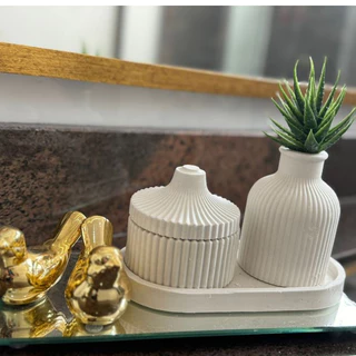 Kit Decoração 3 peças porta joia vasinho e bandeja