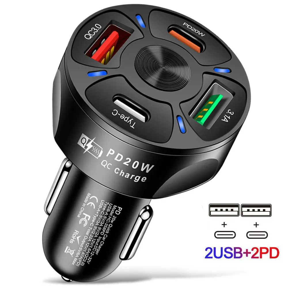 Carregador de Celular para Carro QC 3.0 USB 2.1A PD USB-C 20W iPhone ...