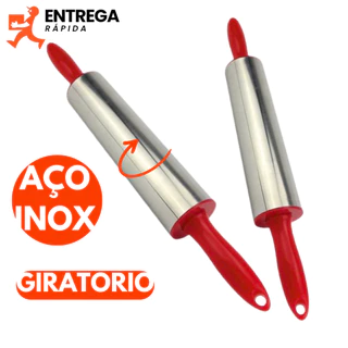 Rolo de Massa Cilindro de abrir Massa Inox com Cabo PVC 37,5cm PROMOÇÃO