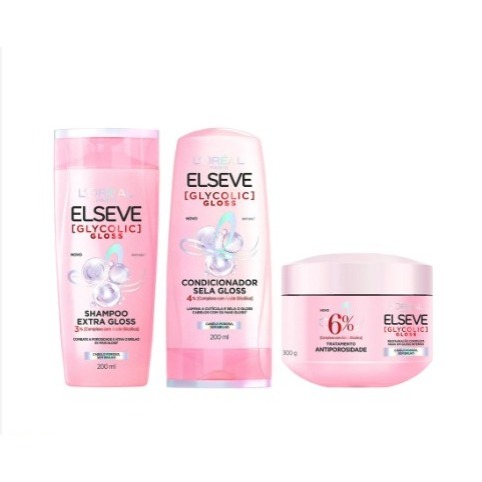KIT ELSEVE GLYCOLIC GLOSS SHAMPOO + COND + MÁSCARA LORÉAL