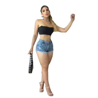 Short Jeans Claro Feminino Detonado Acabamento Pemium