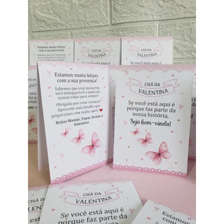 Kit centro de mesa agradecimento personalizado chá de bebê aniversário festa infantil jardim das borboletas cor de rosa