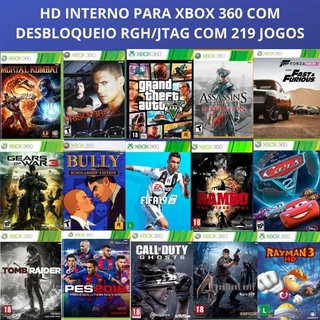 Produto com 219 jogos para xbox RGH/JTAG