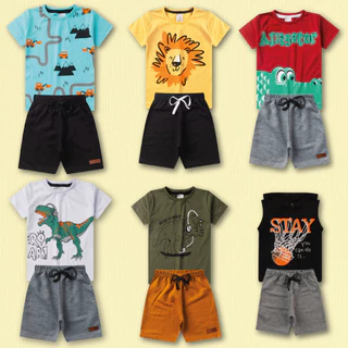 Roupa Infantil - Kit 10 Peças de Roupas Infantil Menino - 5 Camisas + 5 Bermudas - Kit Com 5 Conjuntos de Roupa Infantil Menino Algodão - Estampas Sortidas