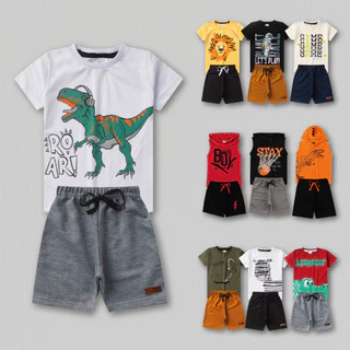 Roupa Infantil - Kit 8 Peças de Roupas Infantil Menino - 4 Camisas + 4 Bermudas - Kit Com 4 Conjuntos de Menino Algodão - Estampas Sortidas