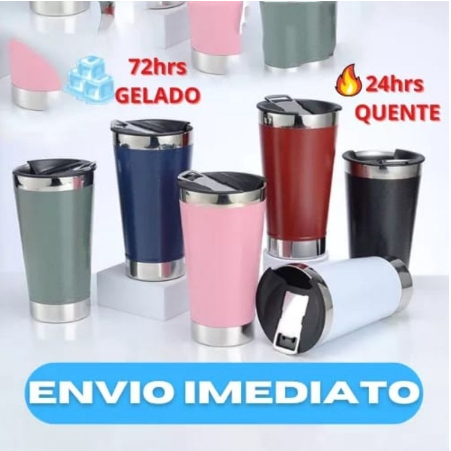 Copo Térmico inox Com Tampa e Abridor 473ml-Entrega imediata