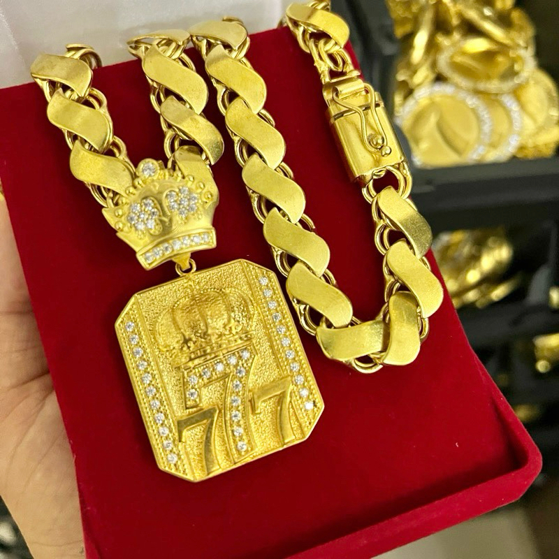 Corrente friso s 12mm de moeda antiga pura e pingente 777 quadrado