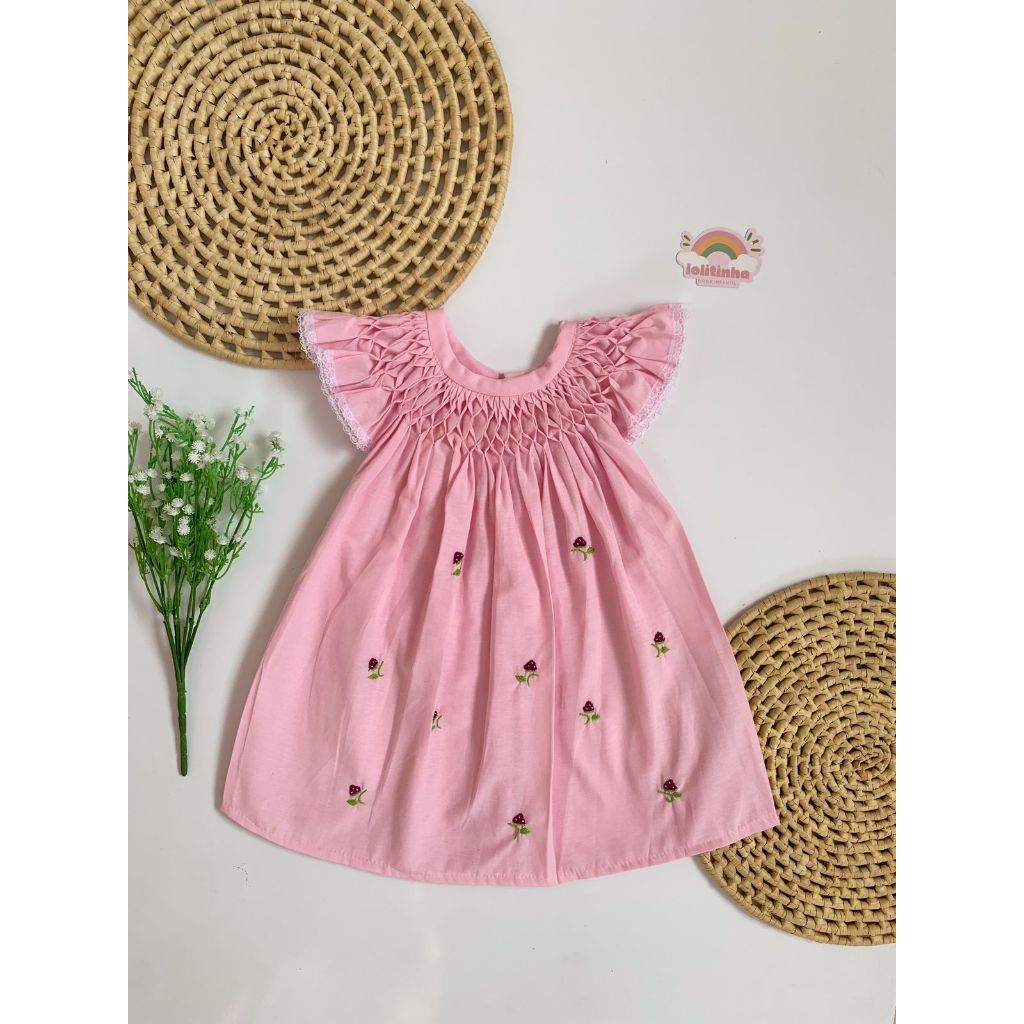 lolitinha Vestido Colmeia De Abelha Festa Verão Bordado Menina Bebê | Shopee Brasil