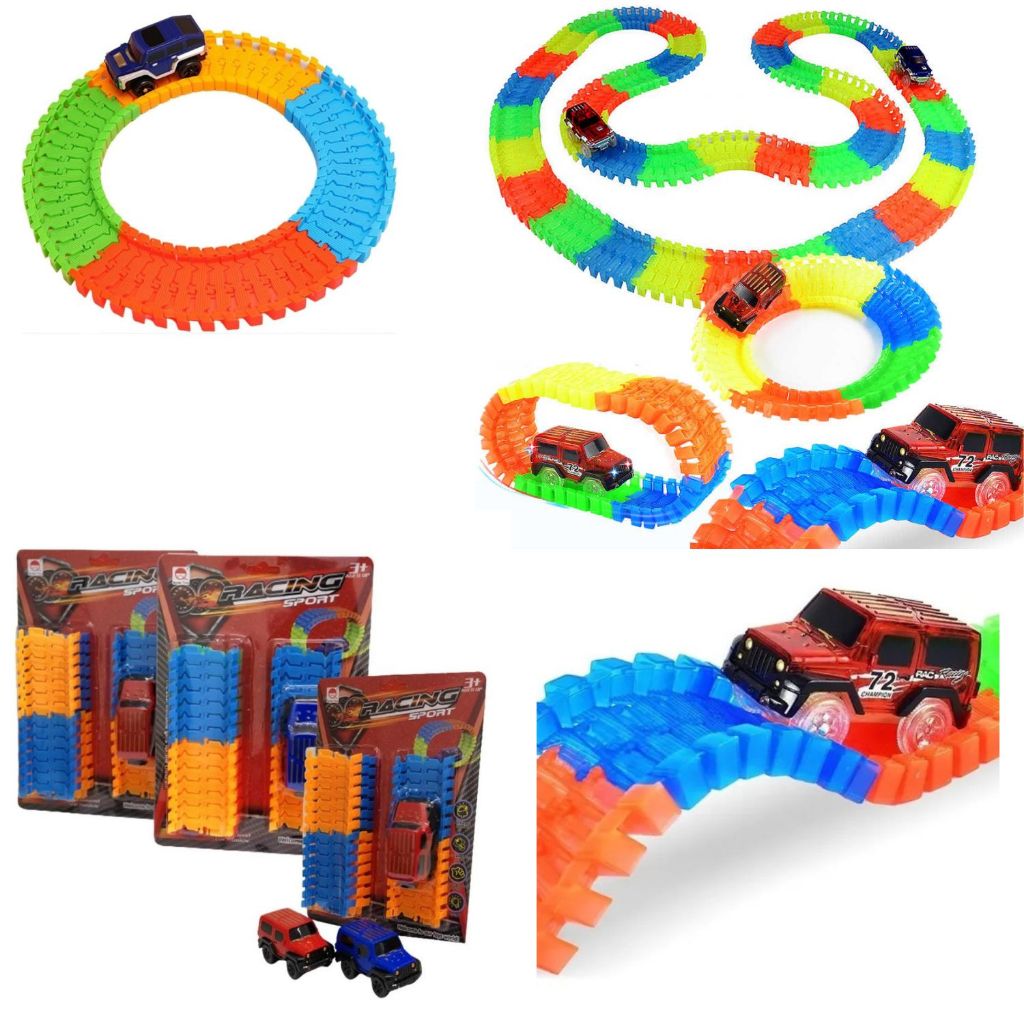Pista De Carrinho Leds 56 Peças Montar Desmonta Carrinho Com Luz Pista ...