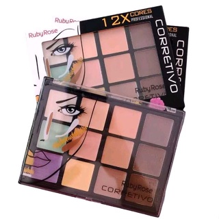 Paleta Corretiva Ruby Rose 12 cores Corretivo de Olheiras Corretor Facial Profissional Cremoso