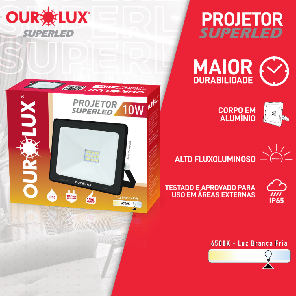 Refletor Led 10w/20w/30w/50w/100w/150w Iluminação 6.500k/3000k IP65 Ourolux