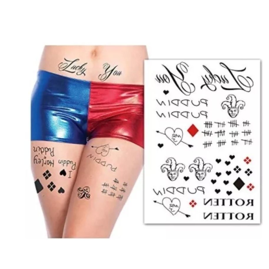 Tatuagem Removível Cosplay Arlequina Esquadrão Suicida Coringa