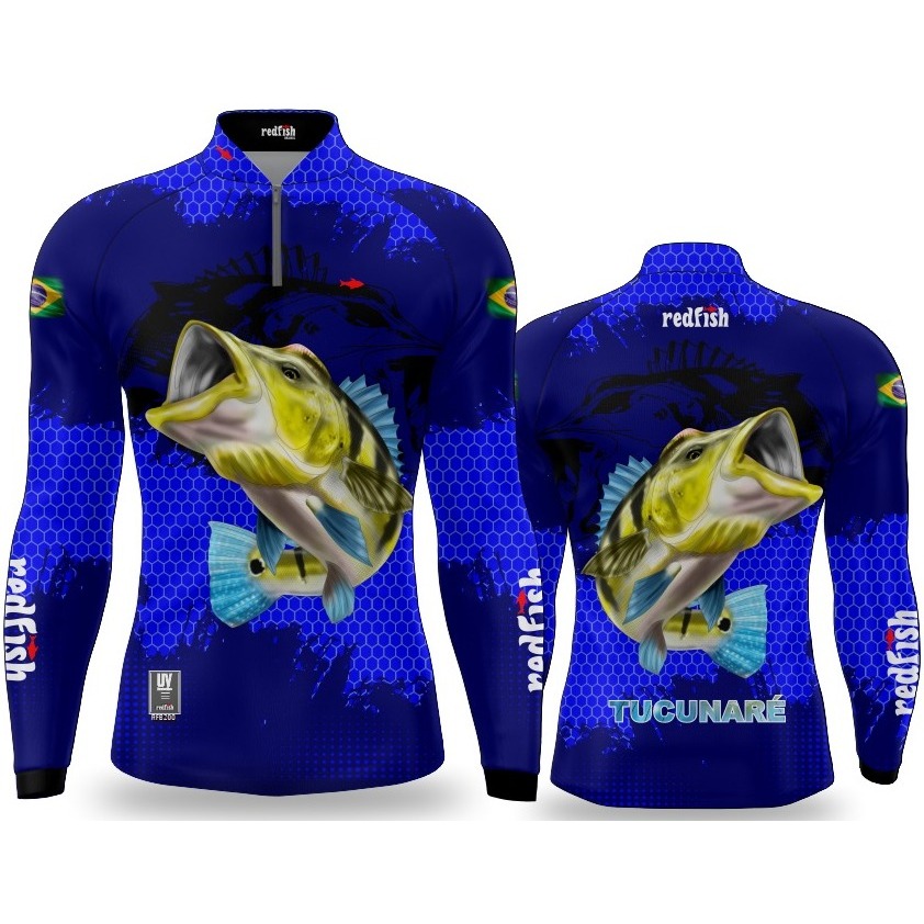 Camisa Camiseta Blusa de Pesca Camping Proteção UV Tucunaré C/ Bolsa ...