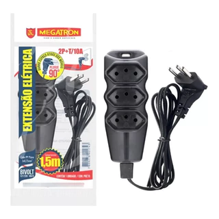 Extensão Elétrica Megatron 10a Pp Plano - 2p T 90º - 1,5 Metros