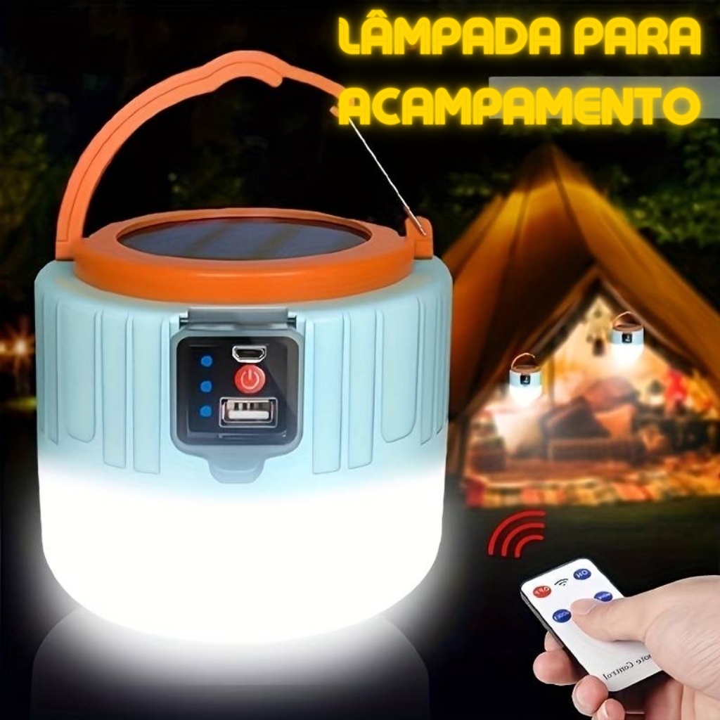 Lâmpada de Acampamento / Ultra Forte / Recarregável USB e Energia Solar / Com Controle Remoto