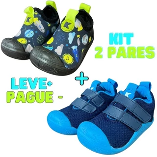 Kit 2 Pares de Tênis Infantil Bebê Menino: 1 Calce Fácil + 1 Tênis com Velcro 16 ao 23
