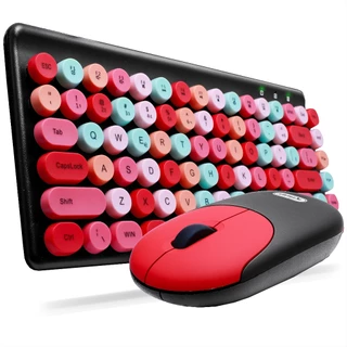 Teclado e Mouse Wireless Colorido Retro ABNT2 Óptico USB Nano Recpetor